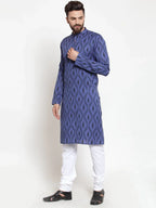 Jompers Men's Navy-Blue Printed Kurta Only