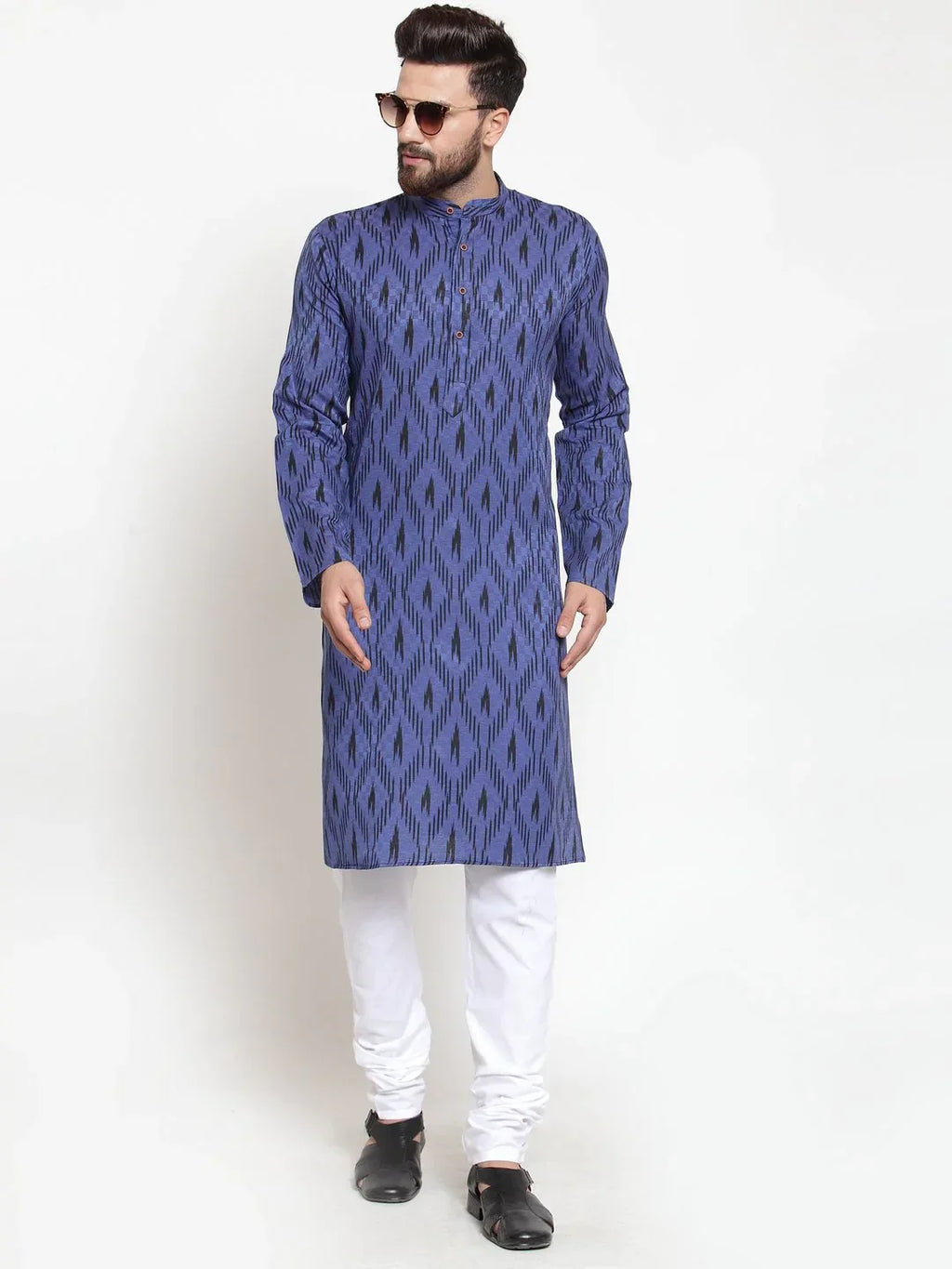Jompers Men's Navy-Blue Printed Kurta Only