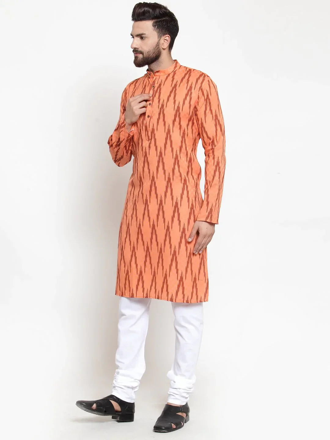 Jompers Men's Orange Printed Kurta Only