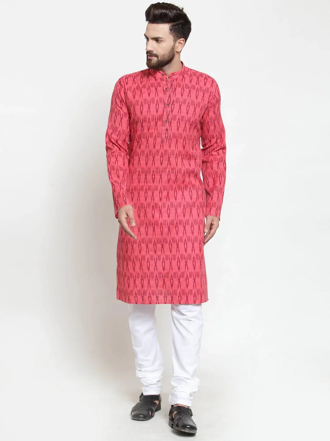 Jompers Men's Peach Printed Kurta Only