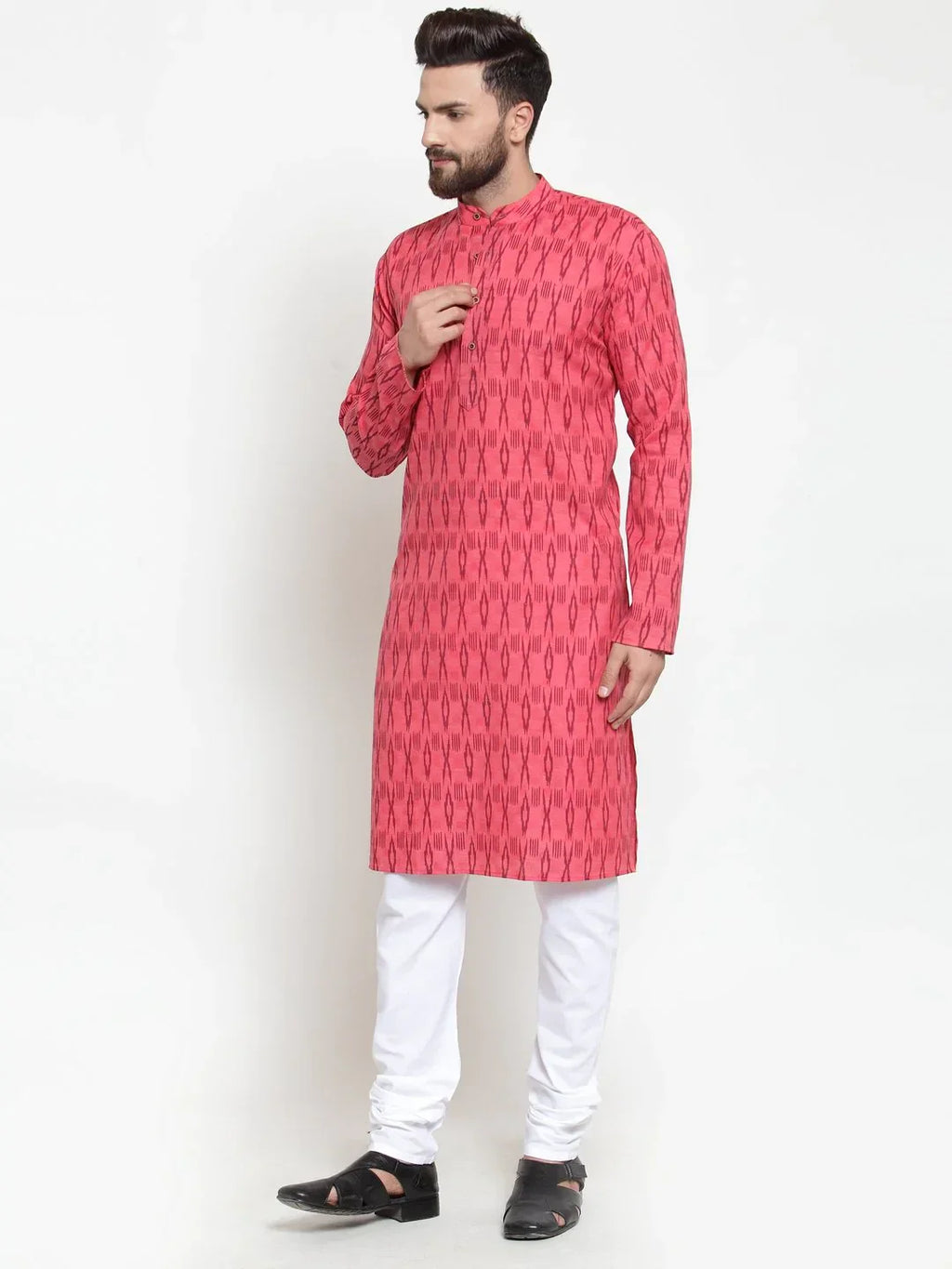 Jompers Men's Peach Printed Kurta Only