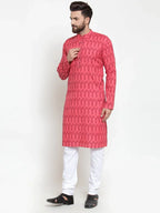 Jompers Men's Peach Printed Kurta Only