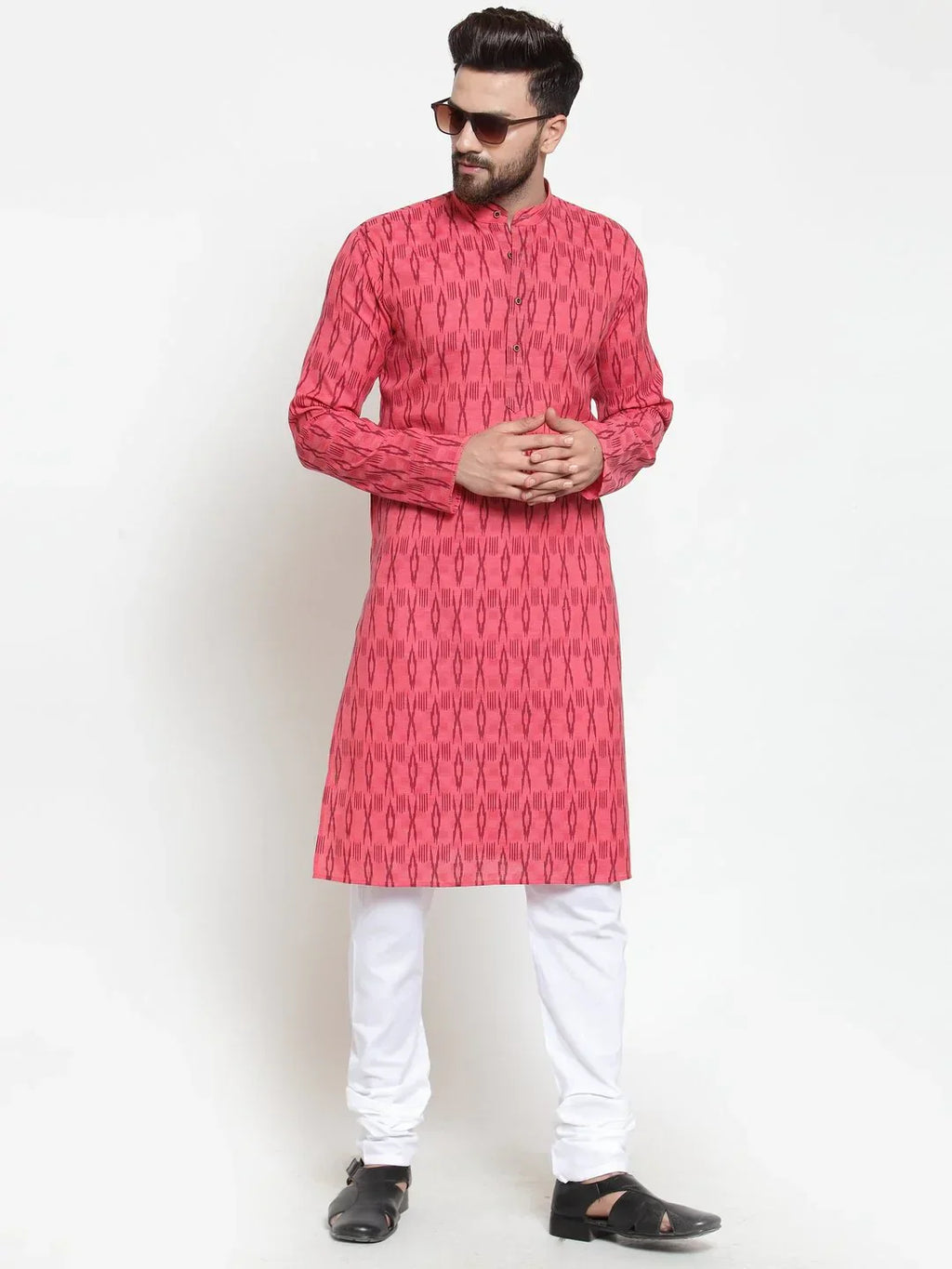 Jompers Men's Peach Printed Kurta Only