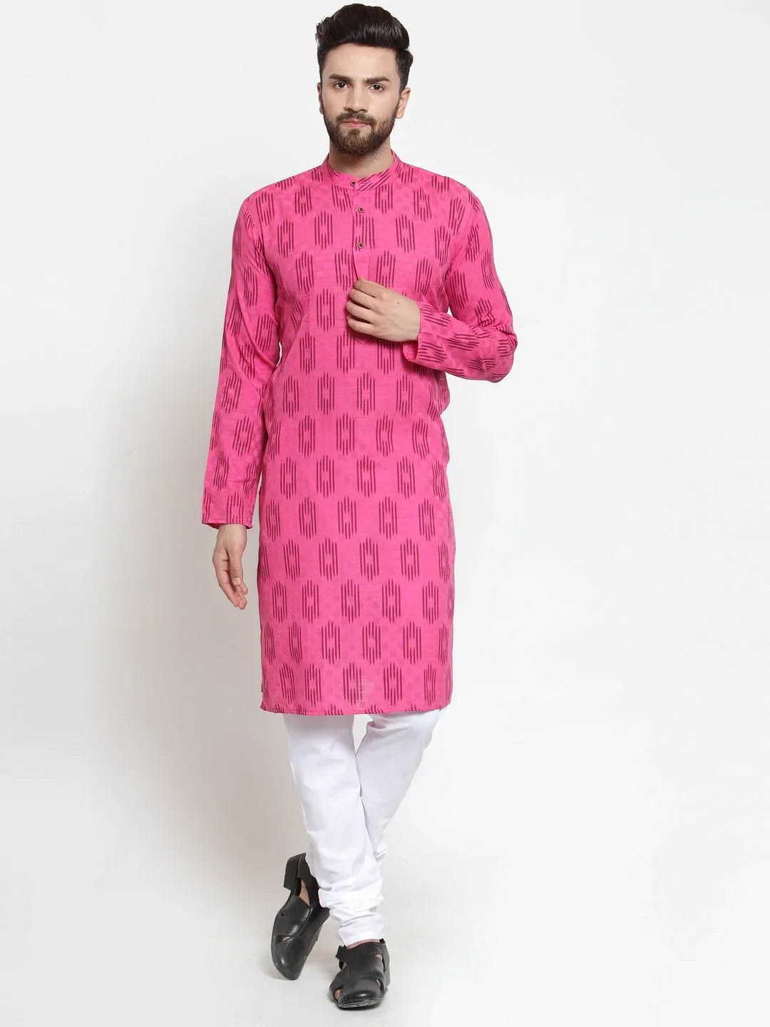 Jompers Men's Pink Printed Kurta Only