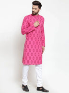 Jompers Men's Pink Printed Kurta Only