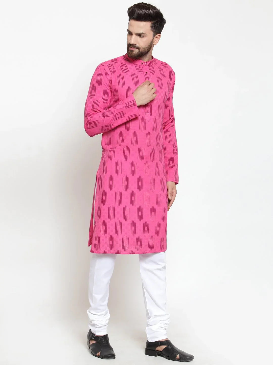 Jompers Men's Pink Printed Kurta Only
