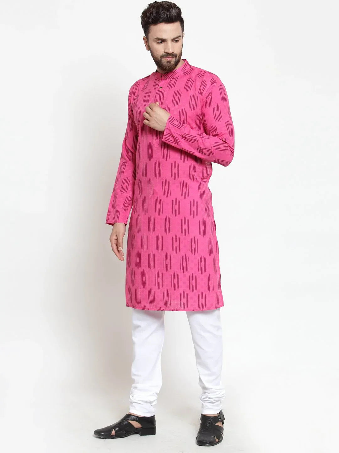 Jompers Men's Pink Printed Kurta Only