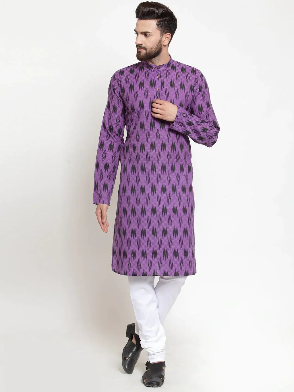 Jompers Men's Purple Printed Kurta Only