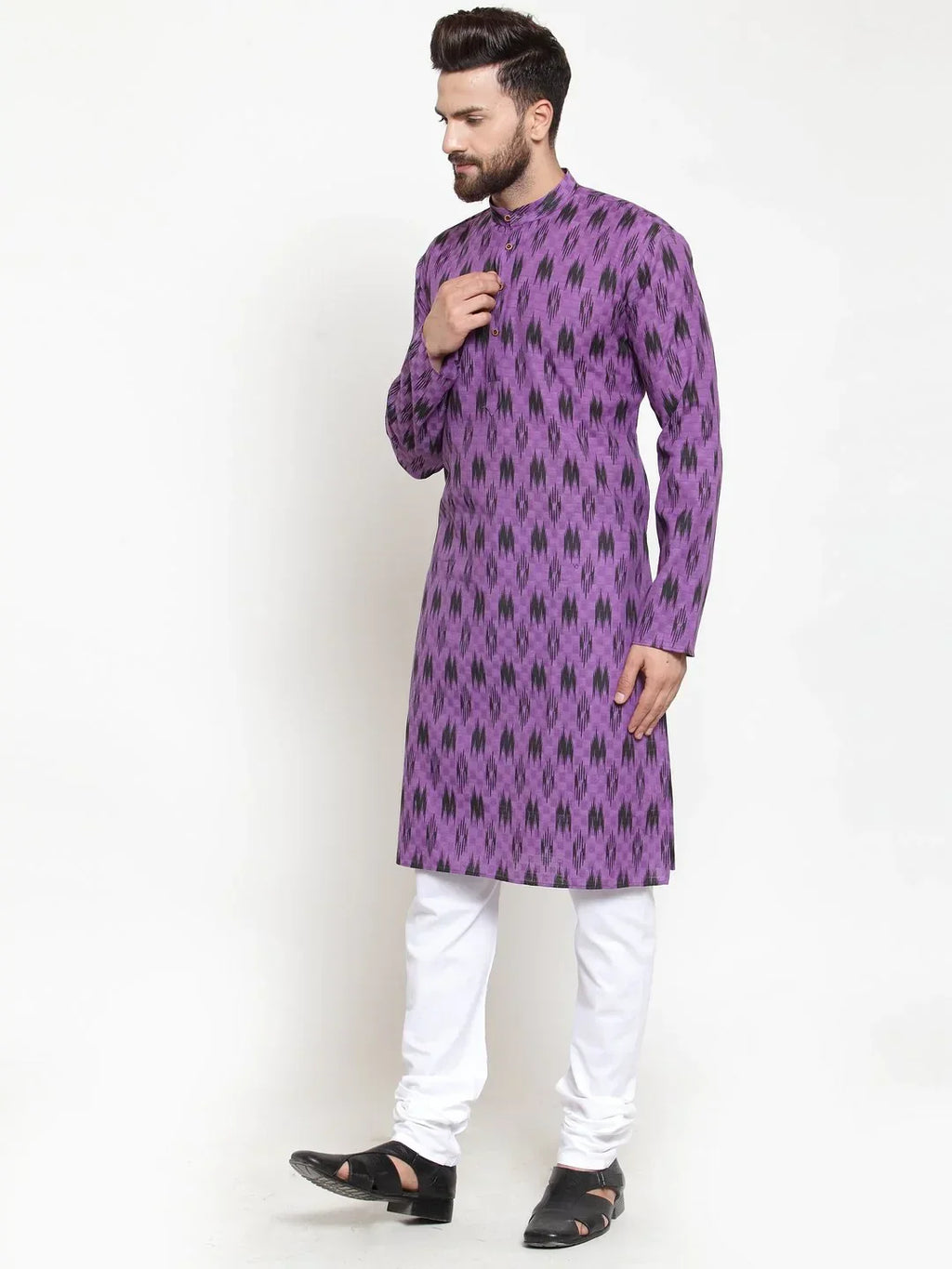 Jompers Men's Purple Printed Kurta Only