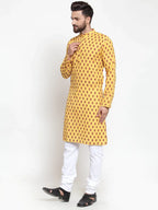 Jompers Men's Yellow Printed Kurta Only