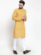 Jompers Men's Yellow Printed Kurta Only