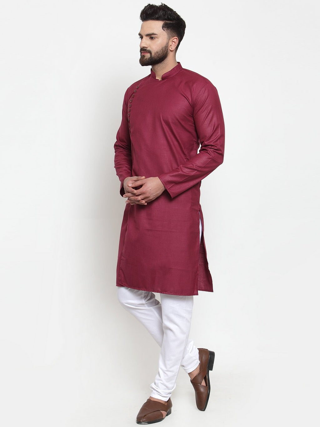 Jompers Men Maroon Solid Kurta Only - Distacart
