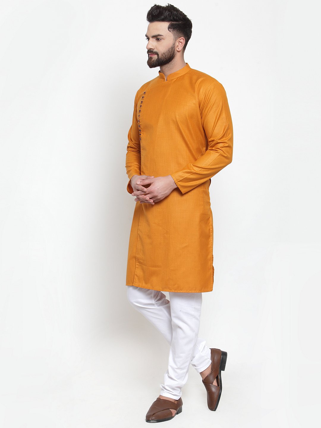 Jompers Men Mustard Solid Kurta with Churidar - Distacart