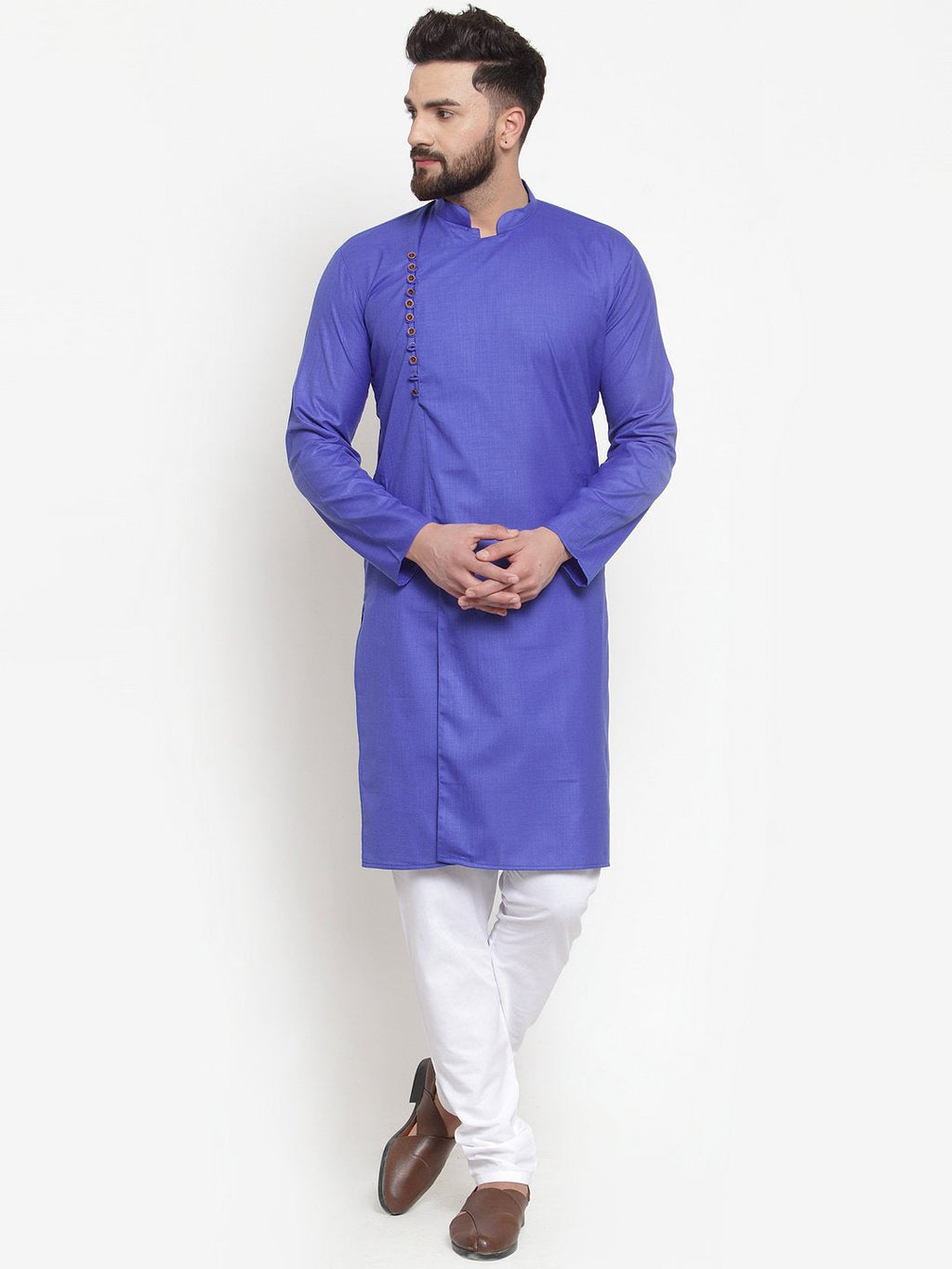 Jompers Men Royal-Blue Solid Kurta with Churidar - Distacart
