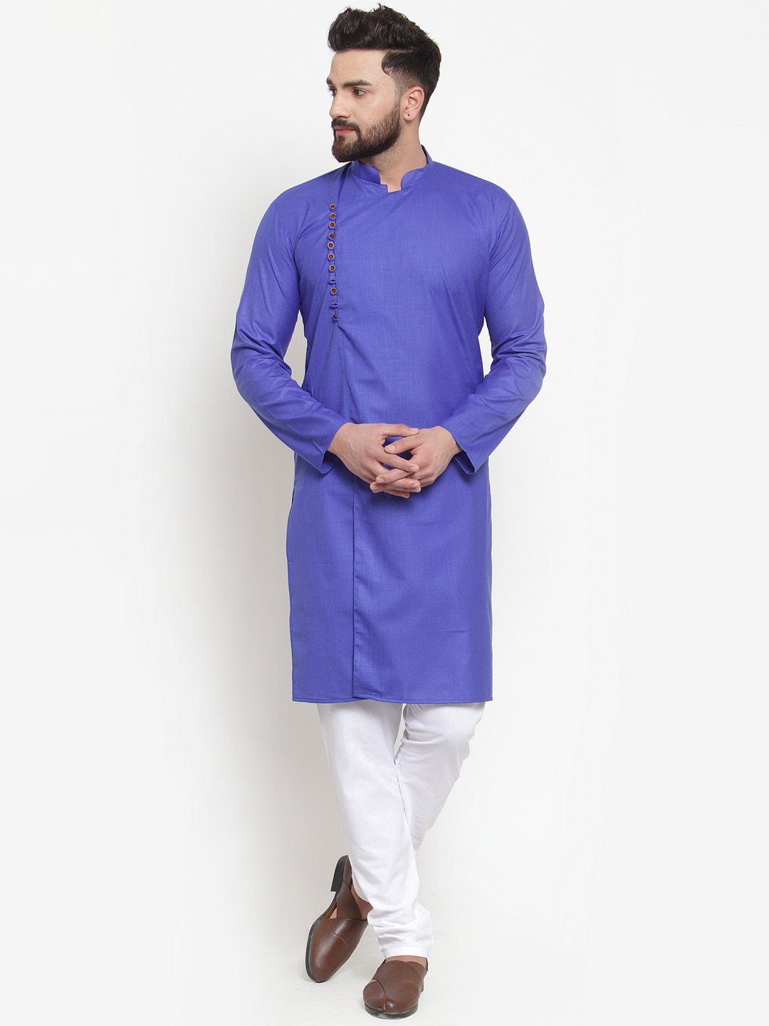 Jompers Men Royal-Blue Solid Kurta with Churidar - Distacart