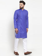 Jompers Men Royal-Blue Solid Kurta Only - Distacart