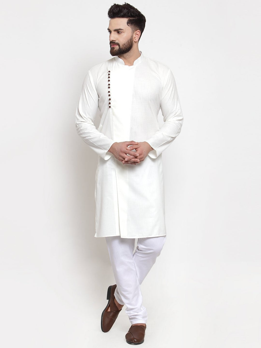 Jompers Men White Solid Kurta with Churidar - Distacart
