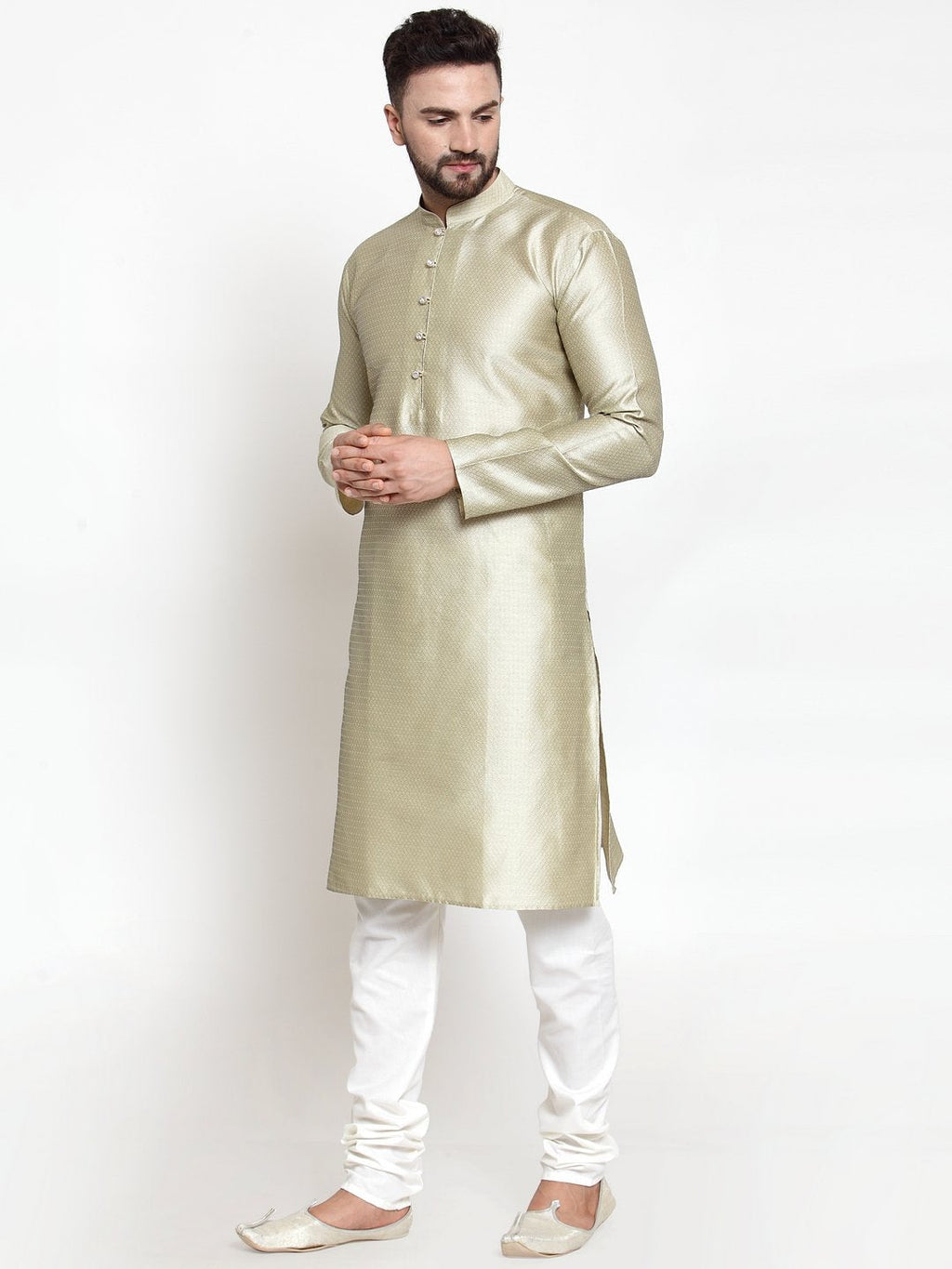 Jompers Men Beige & White Self Design Kurta Only - Distacart