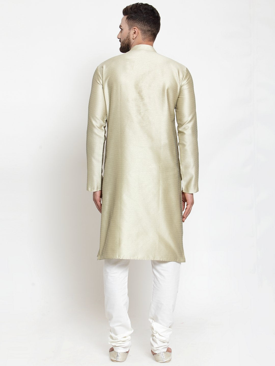 Jompers Men Beige & White Self Design Kurta with Churidar - Distacart