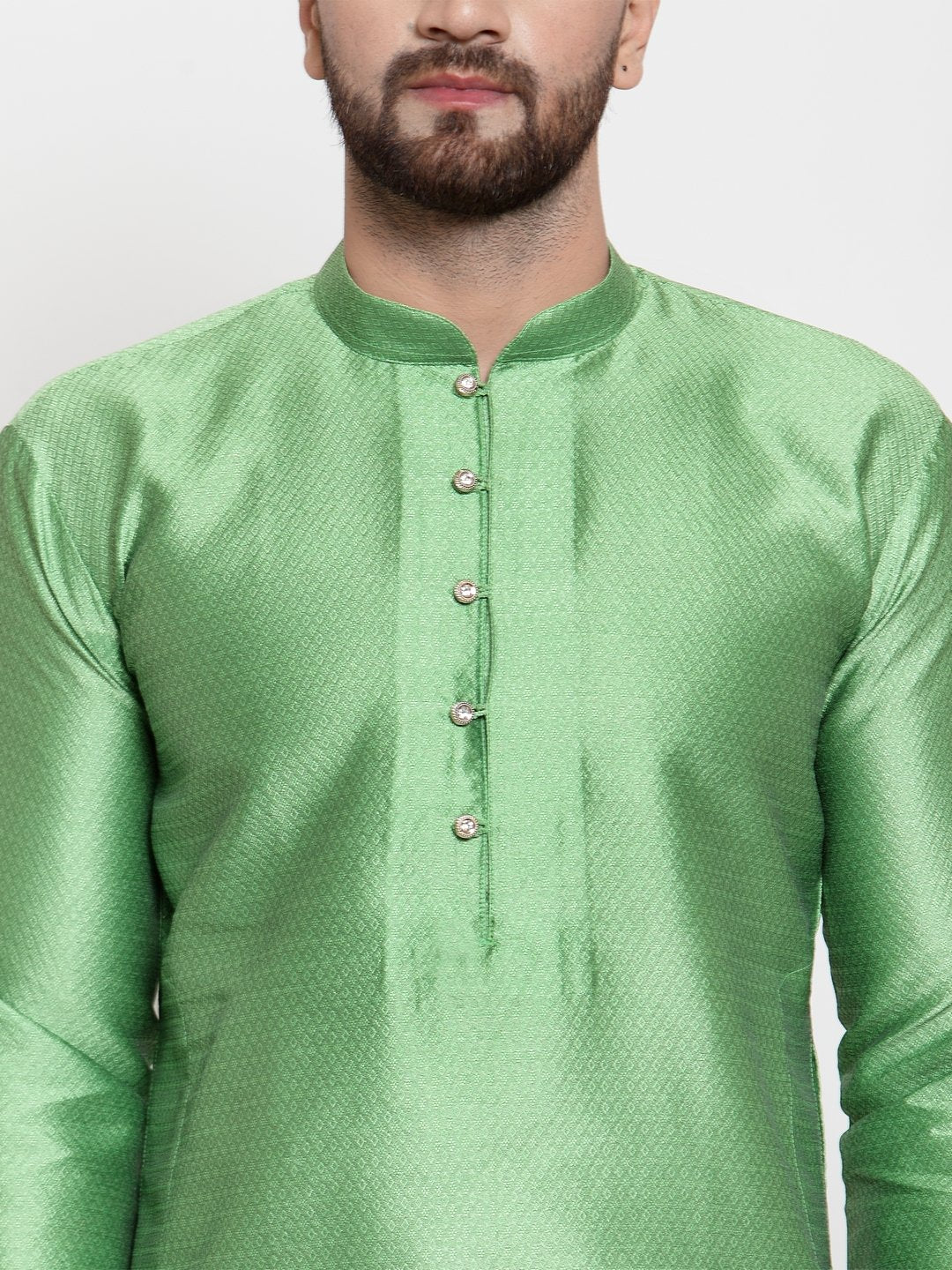 Jompers Men Green & White Self Design Kurta with Churidar - Distacart