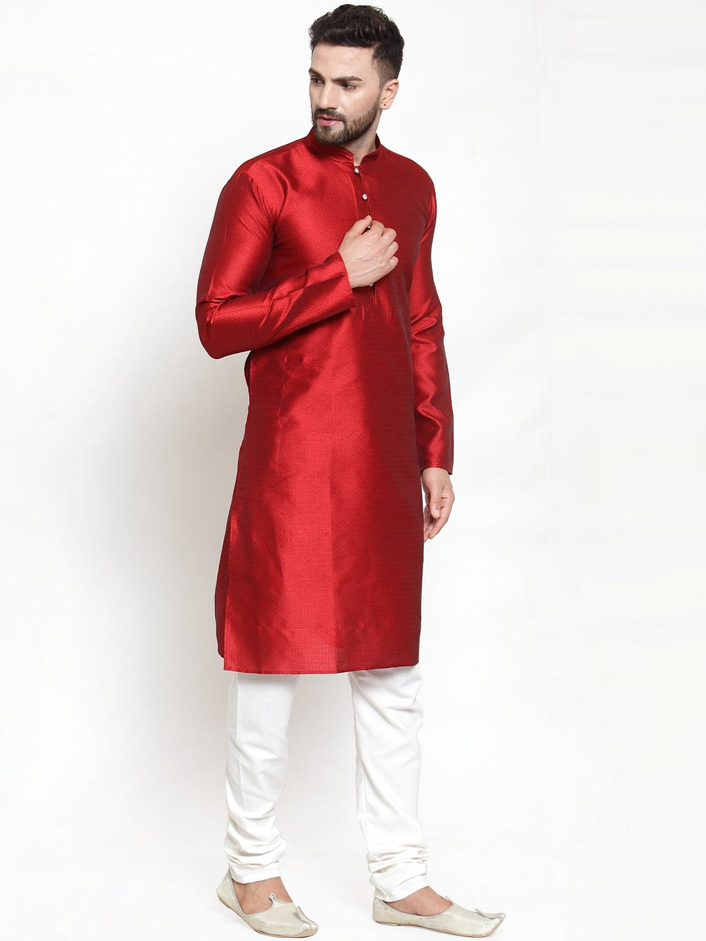 Jompers Men Maroon & White Self Design Kurta Only - Distacart