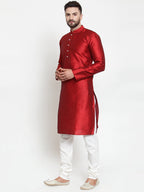 Jompers Men Maroon & White Self Design Kurta Only - Distacart