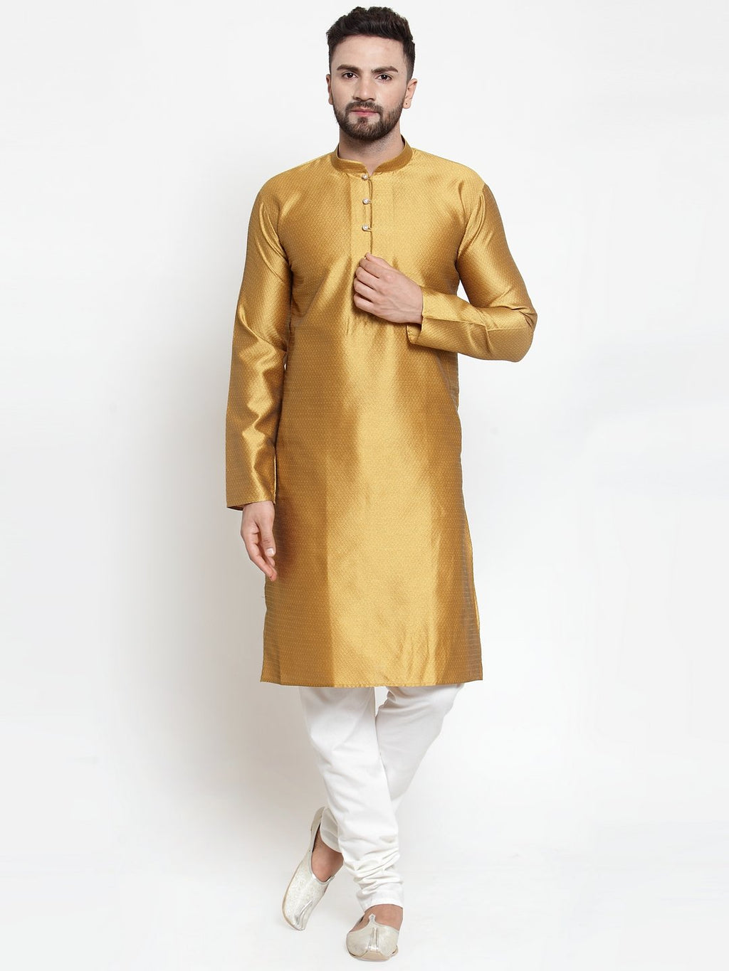 Jompers Men Mustard & White Self Design Kurta Only - Distacart
