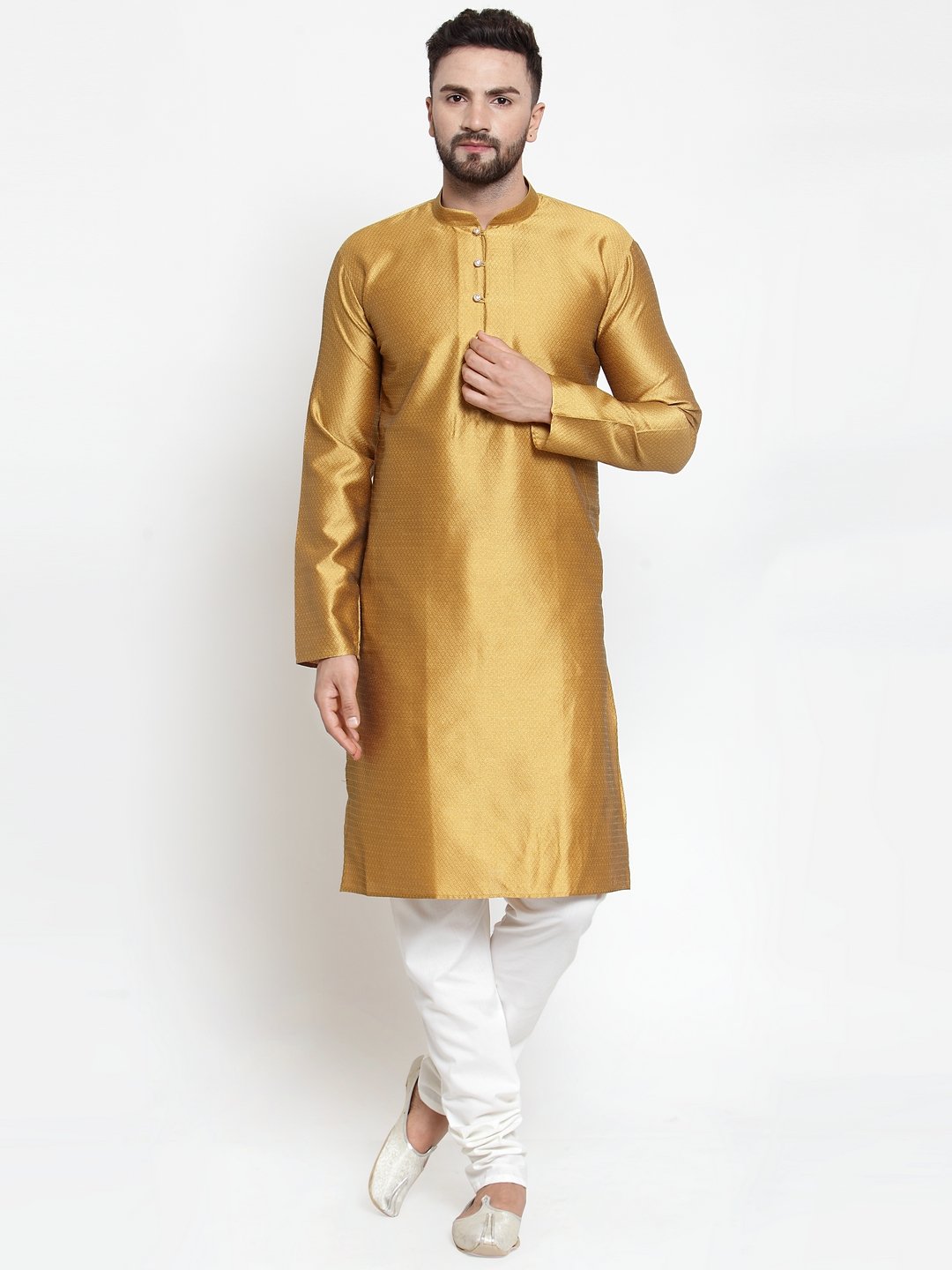 Jompers Men Mustard & White Self Design Kurta Only - Distacart