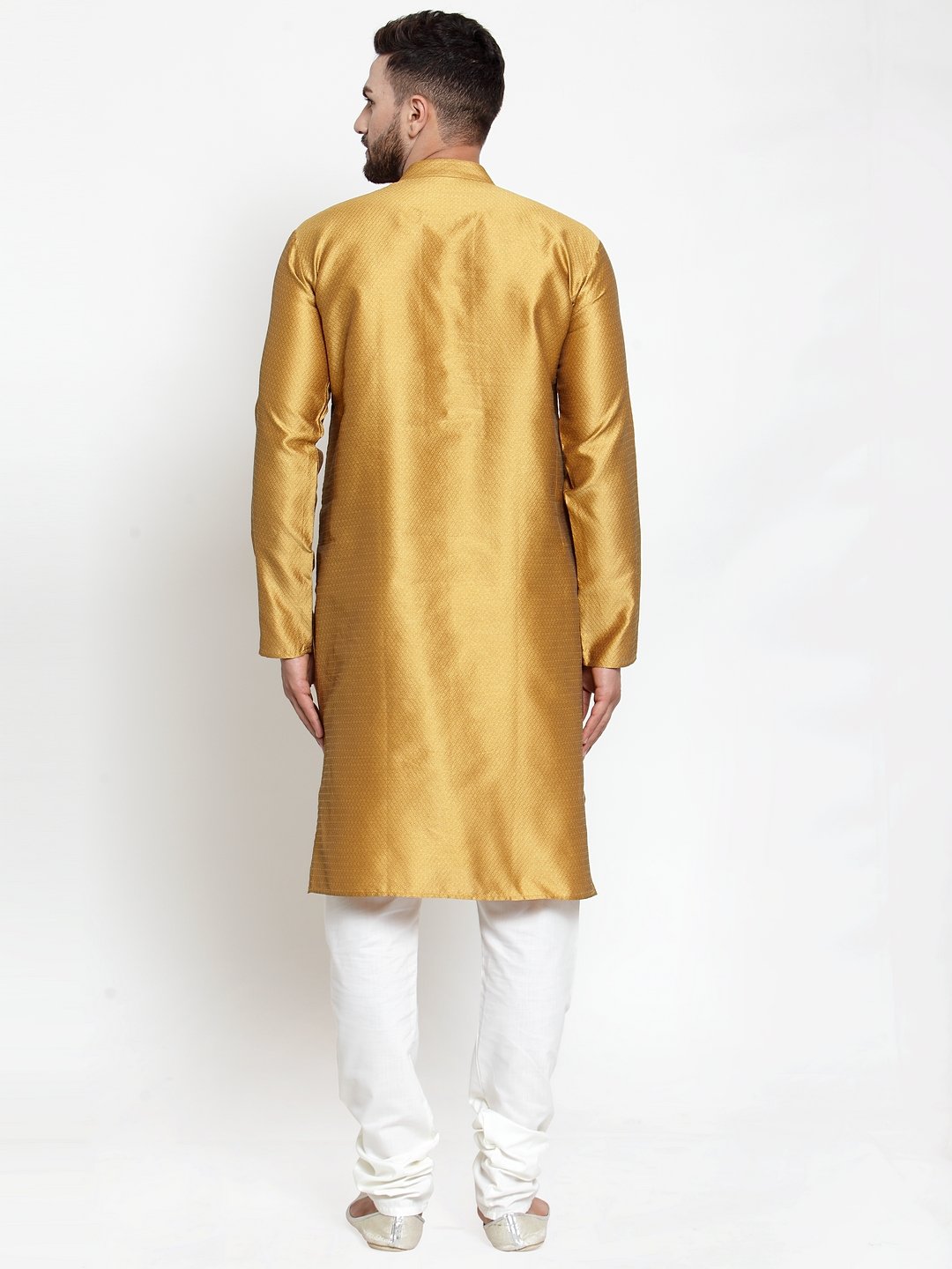 Jompers Men Mustard & White Self Design Kurta Only - Distacart