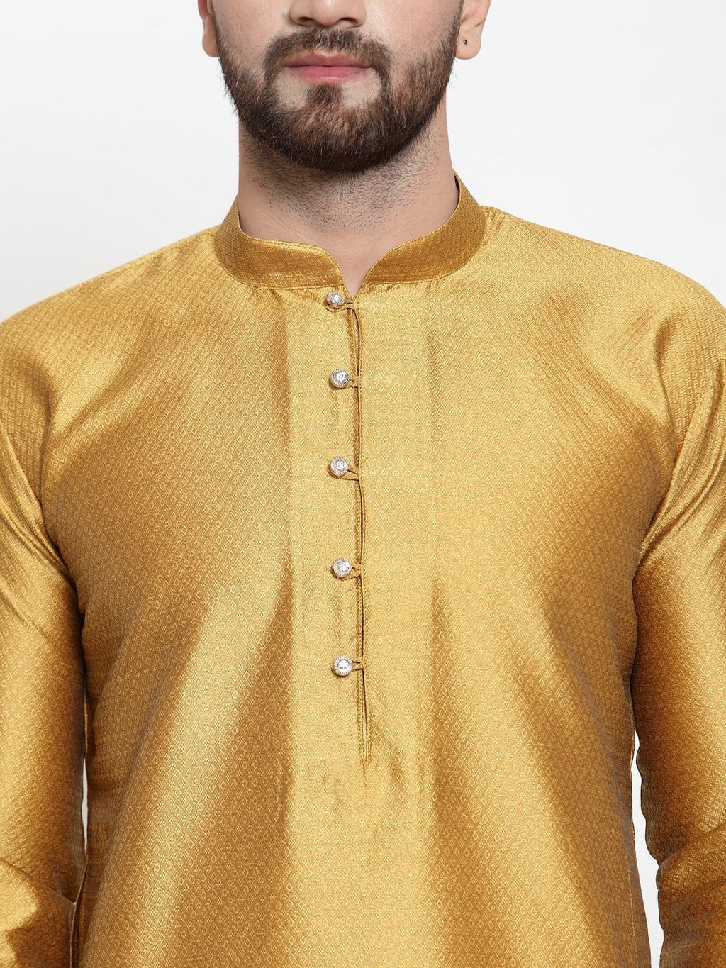 Jompers Men Mustard & White Self Design Kurta Only - Distacart