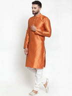 Jompers Men Orange & White Self Design Kurta Only - Distacart
