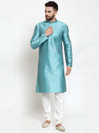Jompers Men Light-Blue & White Self Design Kurta Only - Distacart