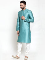 Jompers Men Light-Blue & White Self Design Kurta Only - Distacart