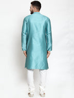 Jompers Men Light-Blue & White Self Design Kurta with Churidar - Distacart