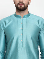 Jompers Men Light-Blue & White Self Design Kurta with Churidar - Distacart