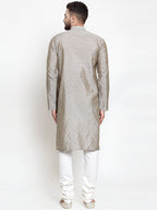 Jompers Men Grey & Golden Self Design Kurta with Churidar - Distacart