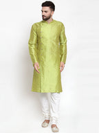 Jompers Men Light-Green & Golden Self Design Kurta with Churidar - Distacart
