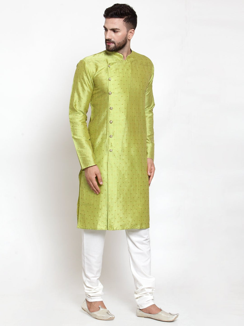 Jompers Men Light-Green & Golden Self Design Kurta Only - Distacart