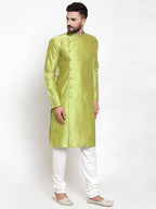 Jompers Men Light-Green & Golden Self Design Kurta Only - Distacart