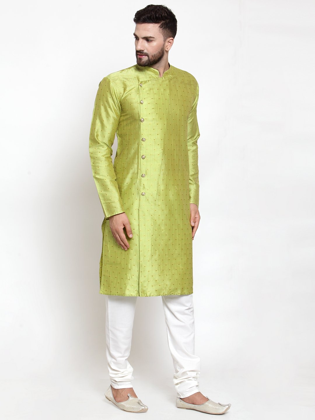 Jompers Men Light-Green & Golden Self Design Kurta Only - Distacart