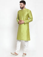 Jompers Men Light-Green & Golden Self Design Kurta with Churidar - Distacart