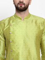 Jompers Men Light-Green & Golden Self Design Kurta with Churidar - Distacart