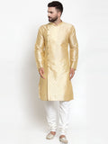 Jompers Men Mustard & Golden Self Design Kurta with Churidar - Distacart