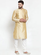 Jompers Men Mustard & Golden Self Design Kurta Only - Distacart