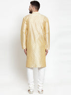 Jompers Men Mustard & Golden Self Design Kurta Only - Distacart
