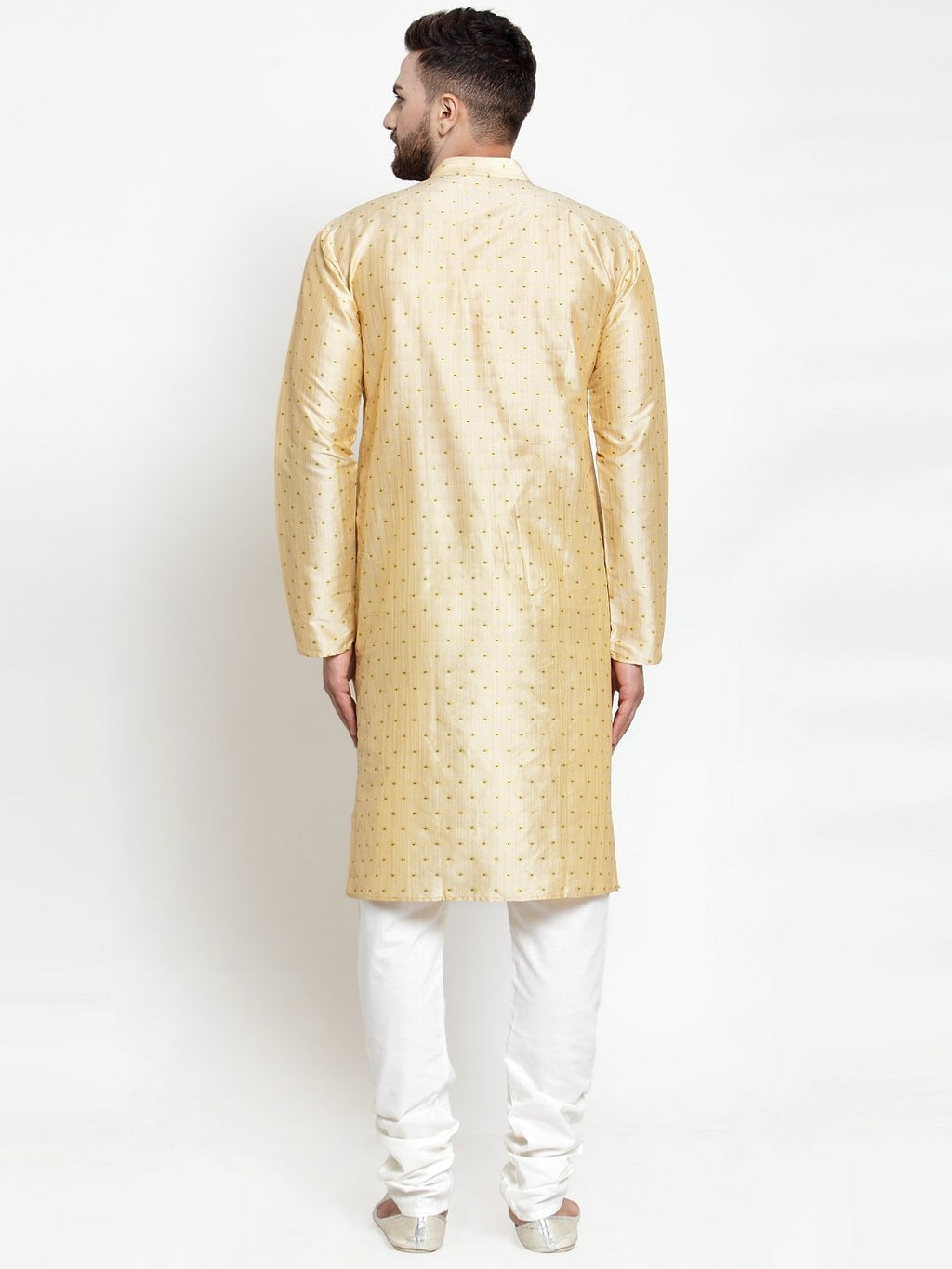 Jompers Men Mustard & Golden Self Design Kurta with Churidar - Distacart