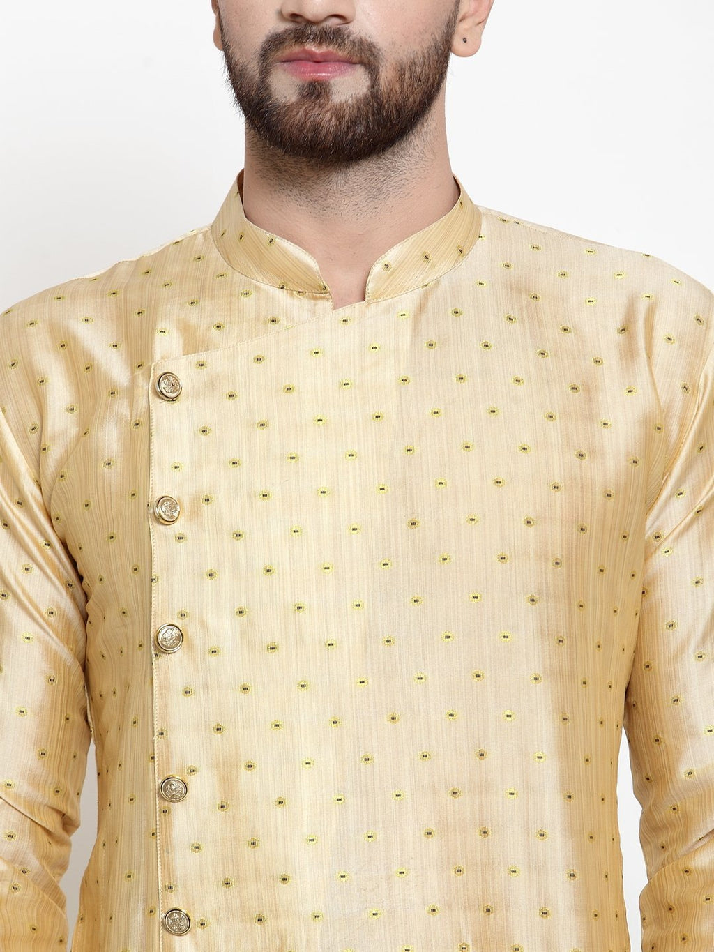 Jompers Men Mustard & Golden Self Design Kurta Only - Distacart