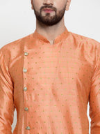 Jompers Men Peach & Golden Self Design Kurta with Churidar - Distacart