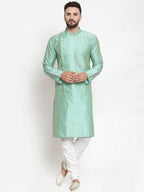 Jompers Men Sky-Blue & Golden Self Design Kurta Only - Distacart
