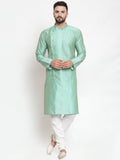 Jompers Men Sky-Blue & Golden Self Design Kurta with Churidar - Distacart